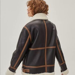 Oversized Faux Leather Zip Aviator Jackets